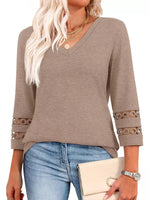 Full Size V-Neck 3/4 Sleeve T-Shirt Plus Size