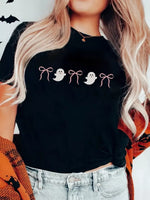 Halloween Ghost Bow Graphic Short Sleeve T-Shirt
