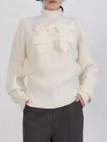 Bow Front Turtleneck Long Sleeve Sweater