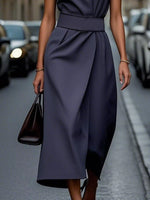 Round Neck Sleeveless Midi Dress