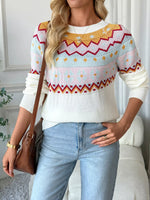 Geometric Round Neck Long Sleeve Sweater