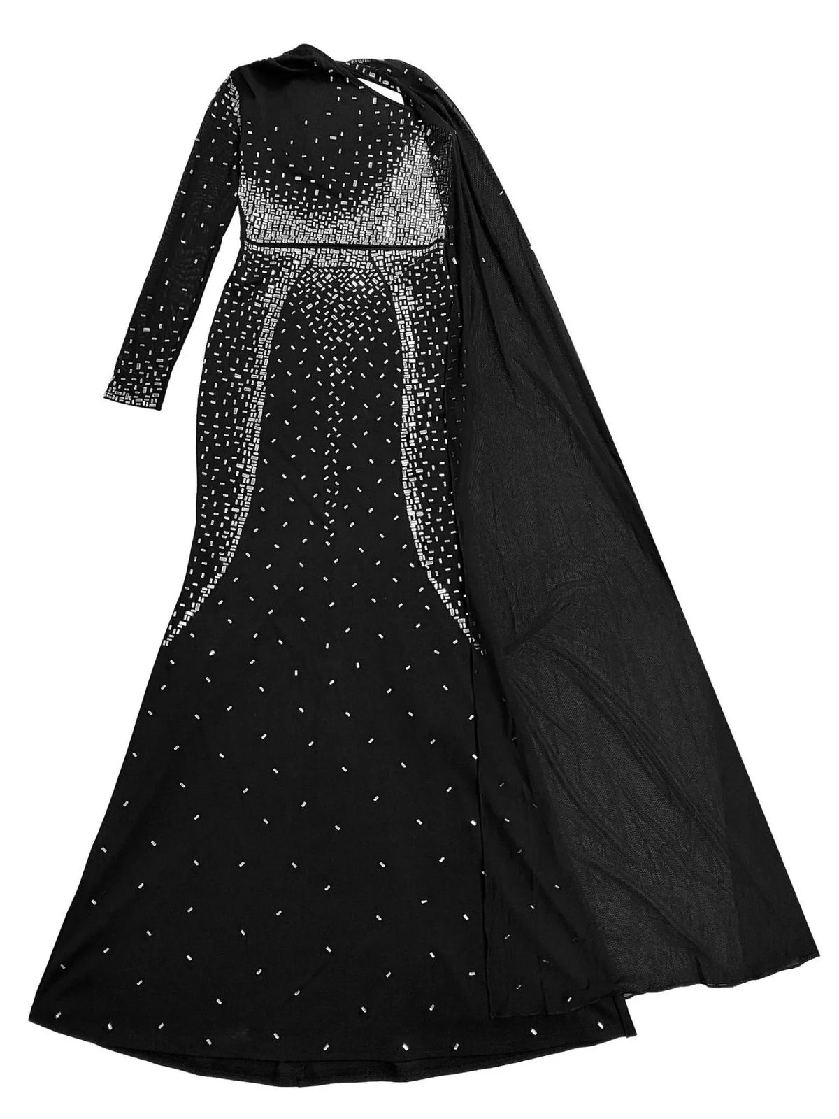 Rhinestone Embellished Cape Maxi Dress