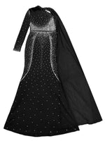 Rhinestone Embellished Cape Maxi Dress
