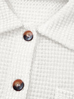 Waffle Knit Button Detail Top