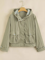 Zip Up Cropped Hooded Utility Jacket