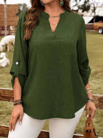 Plus Size Notched Roll-Tab Sleeve Casual Blouse