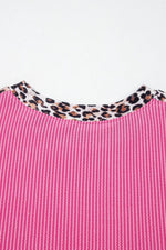 Leopard Trim Twist Ribbed Top and Shorts Set