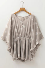 Star Print Crinkle Textured Kimono Ruffle Sleeve Romper