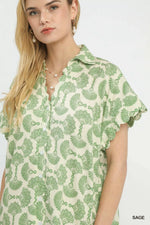 Umgee Printed Button Front Shirt Dress