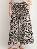 Leopard Print Wide Leg Drawstring Pants