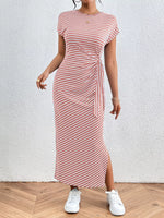 Striped Tie Side Casual Midi Dress