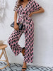 Printed Surplice Tie Waist Short Sleeve Jumpsuit
