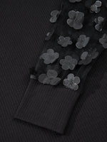 Flower Sheer Sleeve V-Neck Blouse