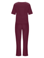 Full Size Round Neck Short Sleeve Top and Pants Set Plus Size