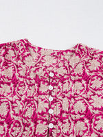 Floral Print Split Neck Pleated Long Sleeve Blouse
