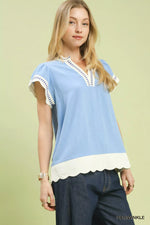 Umgee Contrast Scallop Trim Top