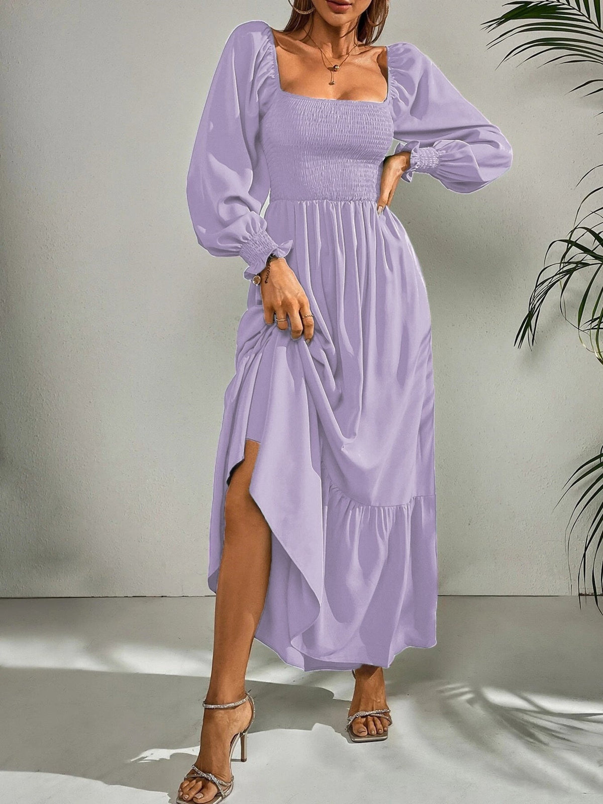Smocked Long Sleeve Midi Dress