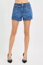 RISEN Double Button Slouchy Denim Shorts with Belt