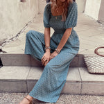 Printed Square Neck Puff Sleeve Jumpsuit