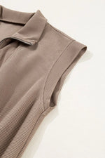 Textured Short Sleeve Half Zip Drawstring Waist Romper