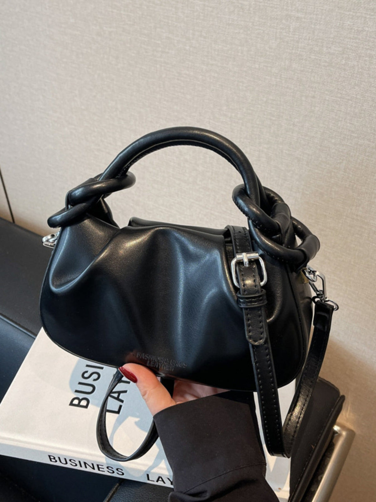Knot Handle Ruched Crossbody Bag
