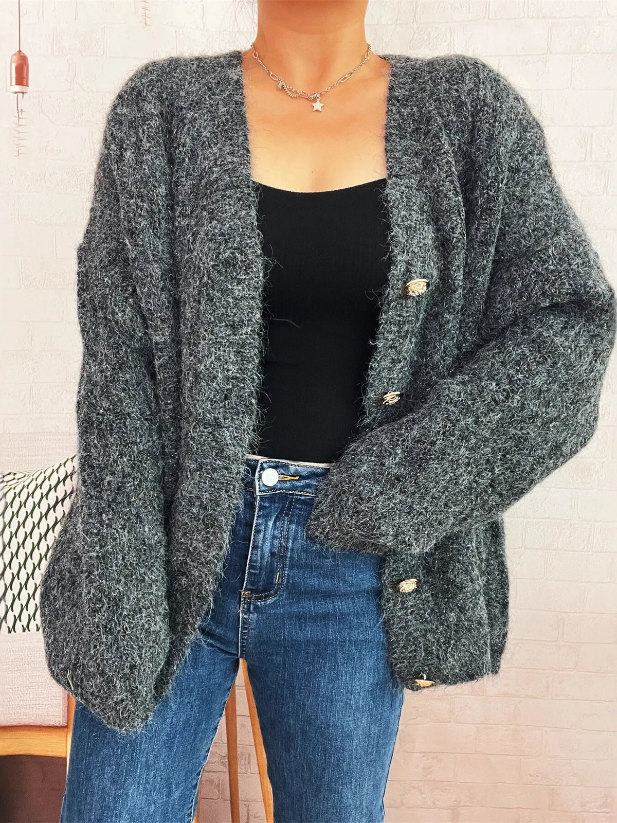 Cable Knit Button-Up Cardigan