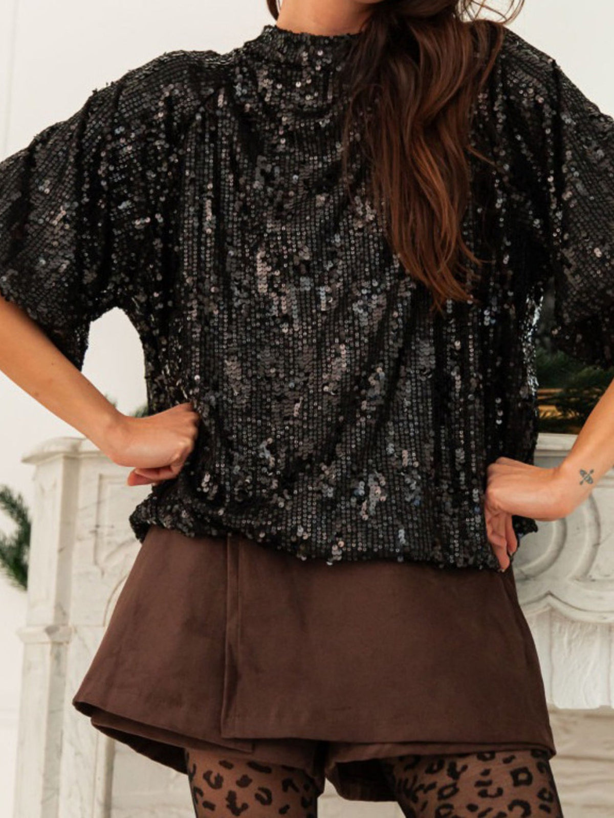 Sequin Embellished Tie-Back Blouse