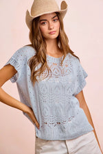 BiBi Washed Eyelet Short Sleeve Breathable Knit Top