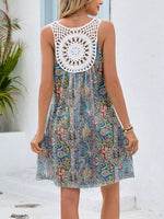 Floral Print V-Neck Crochet Back Mini Dress