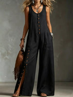 Full Size Sleeveless Button-Down Wide-Leg Jumpsuit Plus Size