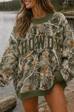 Oversized Camo Print 'HOWDY' Graphic Sweatshirt