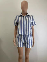 Striped Button Up Top and Shorts Set