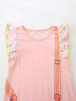 Children's Cartoon Bag Print Ruffled Dress