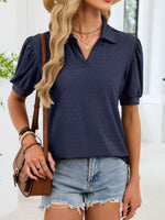 Eyelet Johnny Collar Puff Sleeve Top