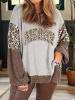 Color Block Leopard Contrast Letter Graphic Christmas Sweatshirt