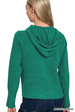 Zenana Drawstring Zip Up Hooded Cardigan