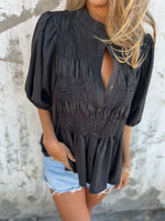 Full Size Smocked Puff Sleeve Blouse Plus Size