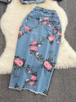 Floral Print Sweetheart Neck Cami and Skirt Denim Set