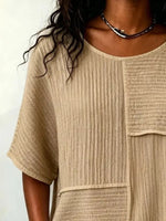 Full Size Texture Round Neck Half Sleeve Blouse Plus Size