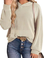 Ribbed Oversized Hoodie Sweatshirt with Pocket