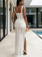 Sweetheart Neck Lace Slit Maxi dress