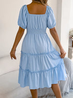 Square Neck Short Puff Sleeve Dress