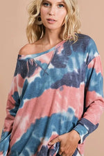BiBi Tie Dye French Terry Pull Over with Front Stitching Detail
