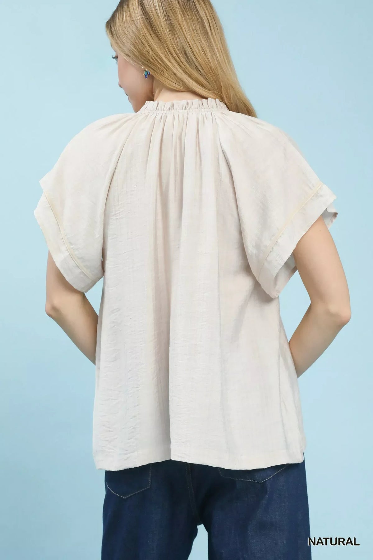 Umgee Embroidered Boho Blouse with Tassel Tie