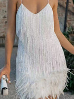 Full Size Sequin Fringe V-Neck Mini Dress Plus Size