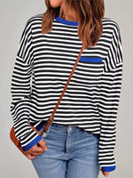 Striped Round Neck Long Sleeve Knit Top