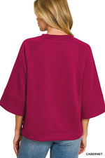 Zenana Scuba 3/4 Sleeve Pullover