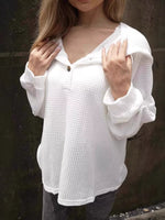 Waffle Knit Hoodie with Button Detail