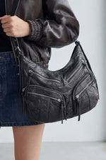 Fame Multi Zipper Pocket Leather Hobo Bag