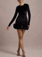Velvet Ruched Hem Long Sleeve Dress